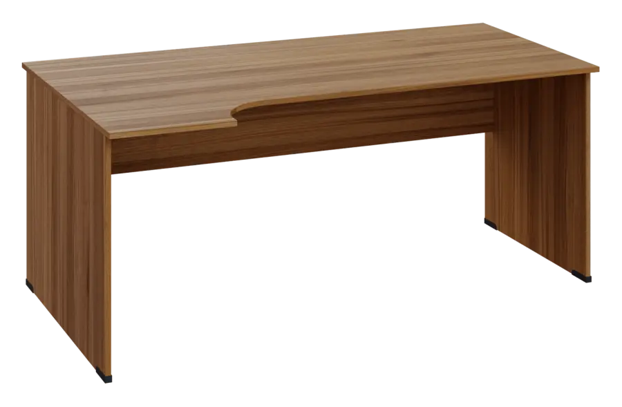 ERL 18 - 184 stůl kancelářský, rohový, levý, dřevěná podnož, deska 18 mm, široký 1800 mm, ořech světlý